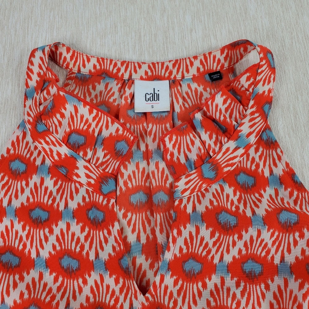Cabi Womens Orange Floral Sleeveless Keyhole Neck Top Lightweight Small Pullover